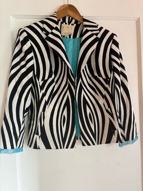 Vintage Cache Black & White Women’s Jacket w/ Teal Lining and beaded cuffs